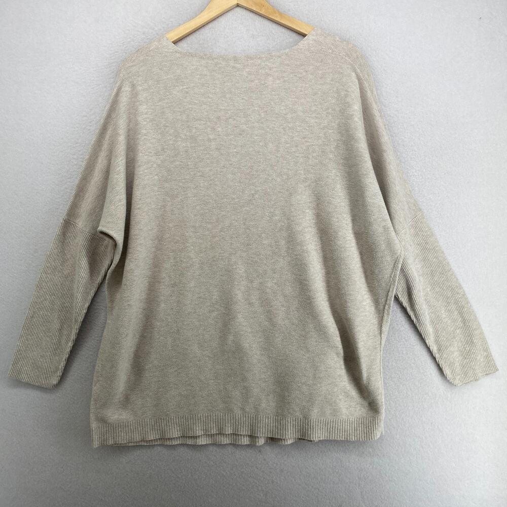 EILEEN FISHER Sweater XL Organic Cotton Deep V-Neck Tunic Dolman Sleeve Beige - Picture 2 of 11